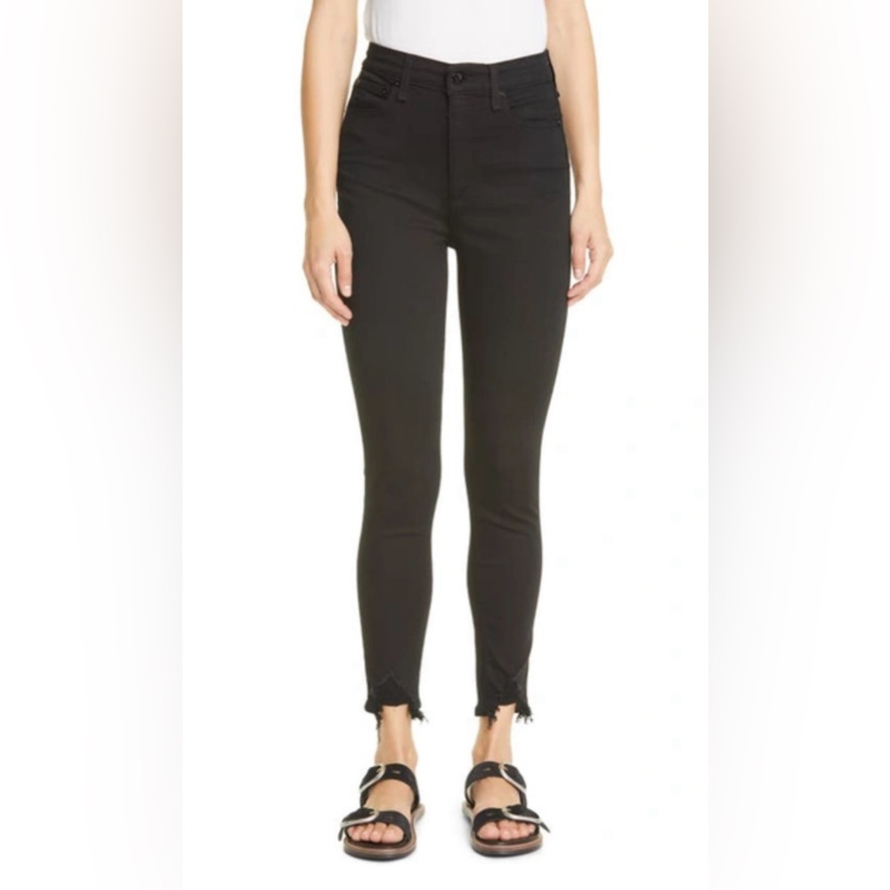 NWT Rag & Bone Nina High-Rise Ankle Skinny Black Sz31 Ripped Stretch Denim Jeans